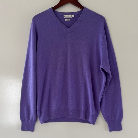 Peter Millar Crown Heritage Mens L Purple 4 Ply 100% Cashmere V Neck Sweater